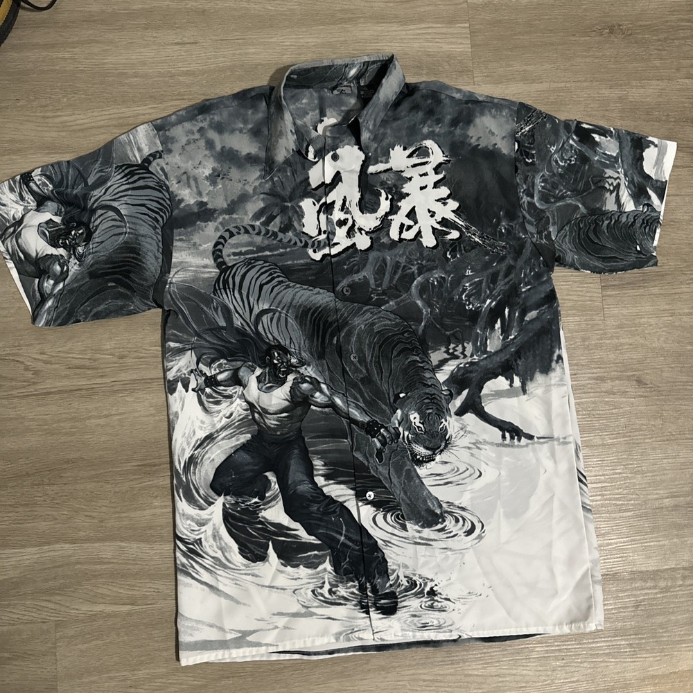 VTG Billion Bay Shirt Mens M Tiger All Over Print Button Y2K Japan Baggy Baki